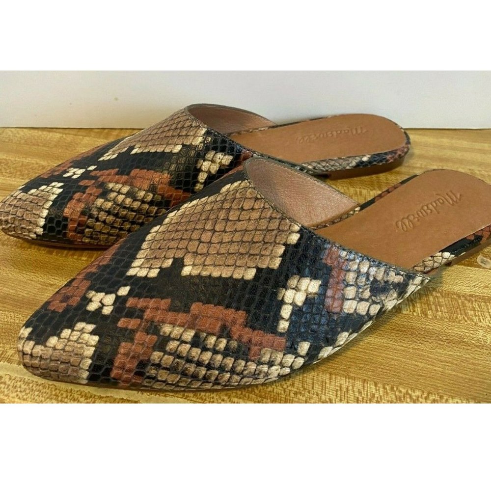 MADEWELL THE REMI MULE in SNAKE EMBOSSED LEATHER SHOES FLATS SLIDE NEW